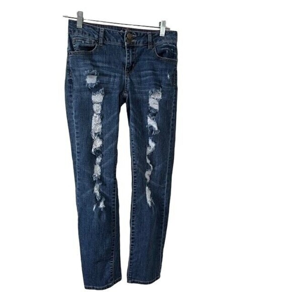 Boom Boom Distressed Double Button Skinny Jeans Size 7 - Picture 2 of 5